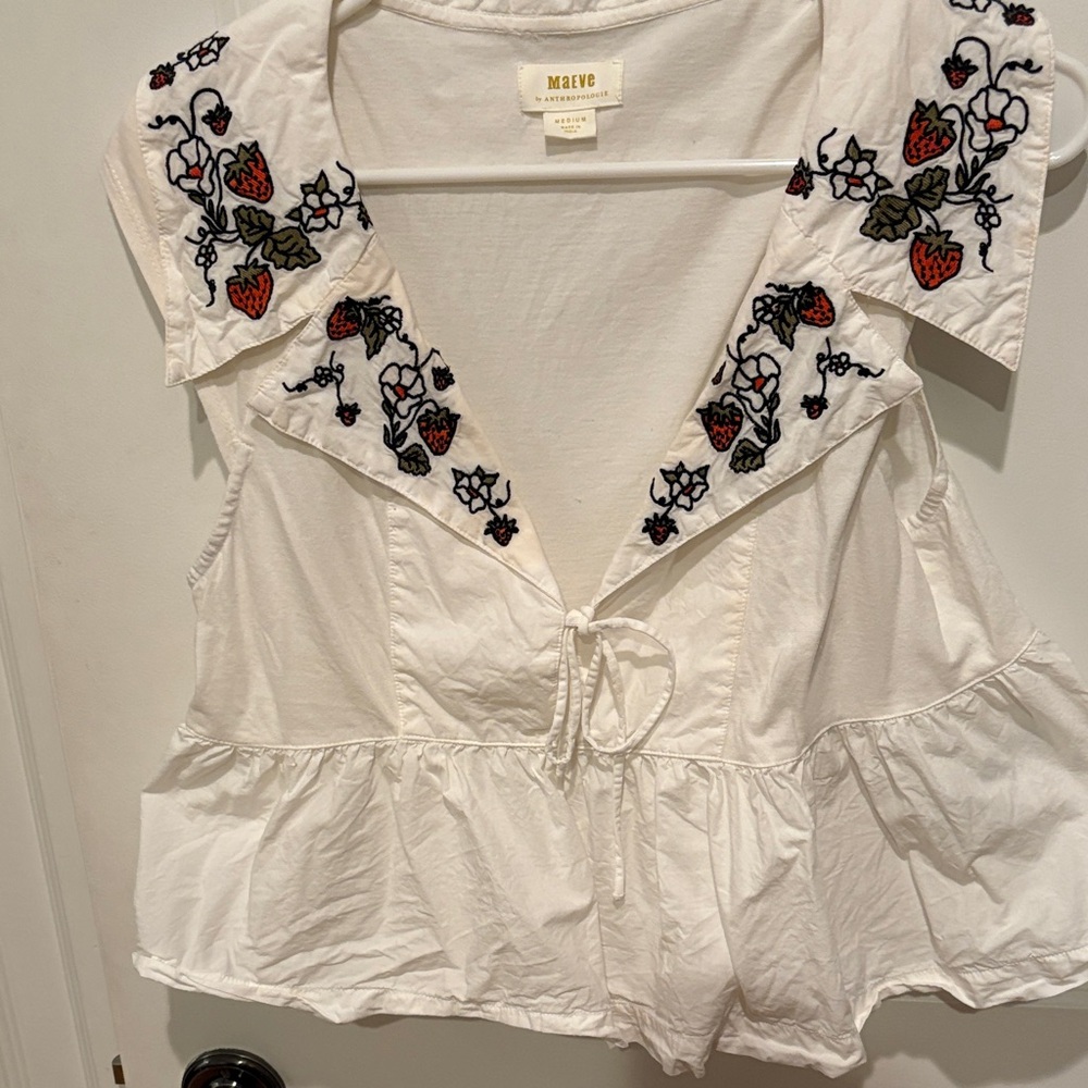 Maeve White Floral Embroidered Blouse